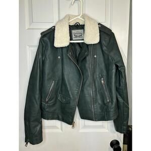 Levi's Green Faux Leather Sherpa Collard Jacket.
